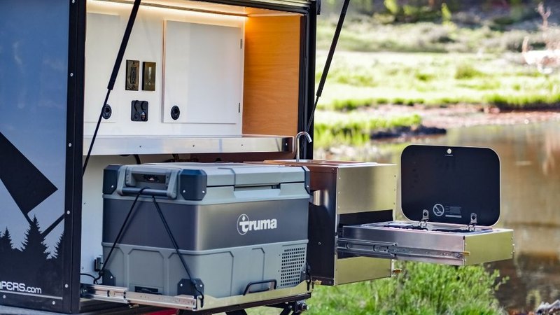 Galley kitchen you can use if you rent a camper trailer at Boreas Campers or our dealer